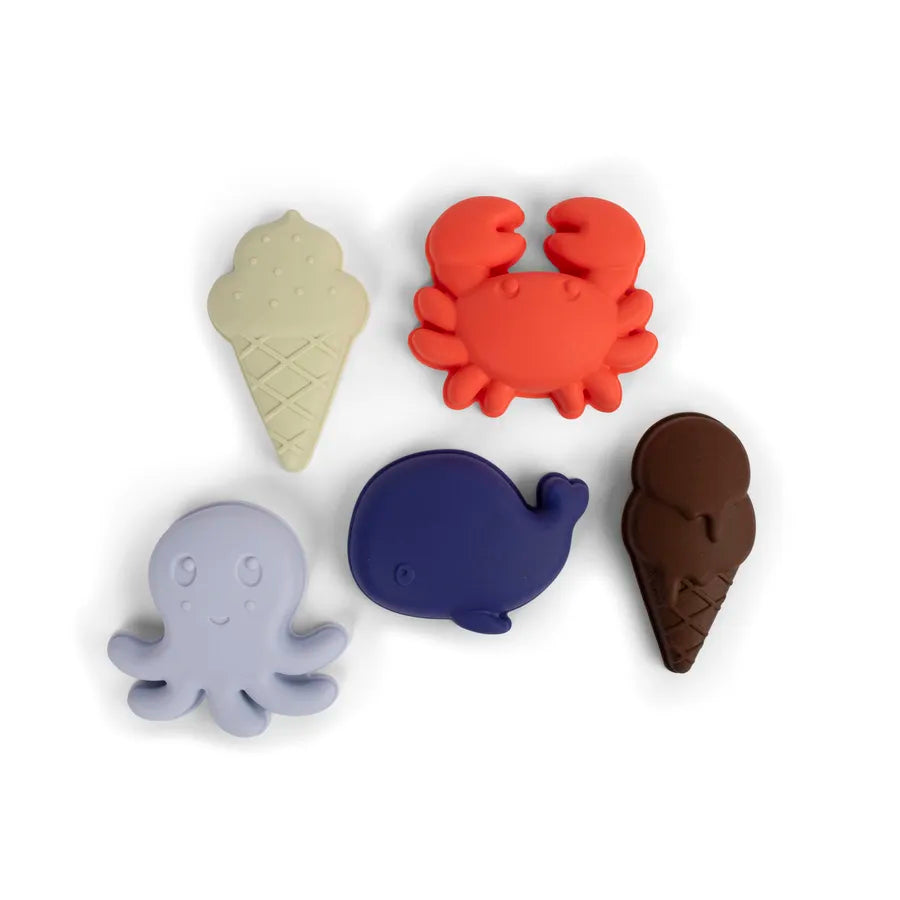 Forme pentru nisip din silicon, set de 5 bucăți, animals of the sea