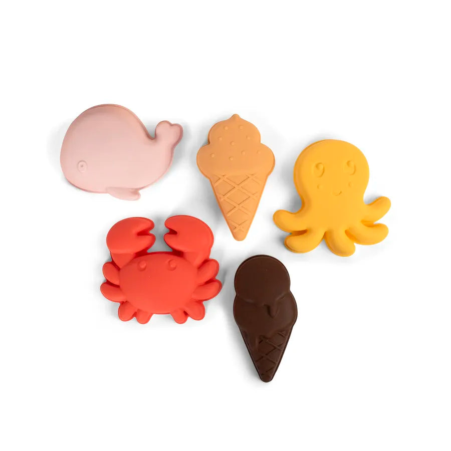 Forme pentru nisip din silicon, set de 5 bucăți, Beach Fun