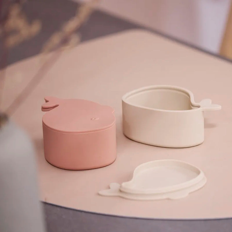 Cutie mini pentru gustări din silicon, set de 2 bucăți, Christian the Whale, blush