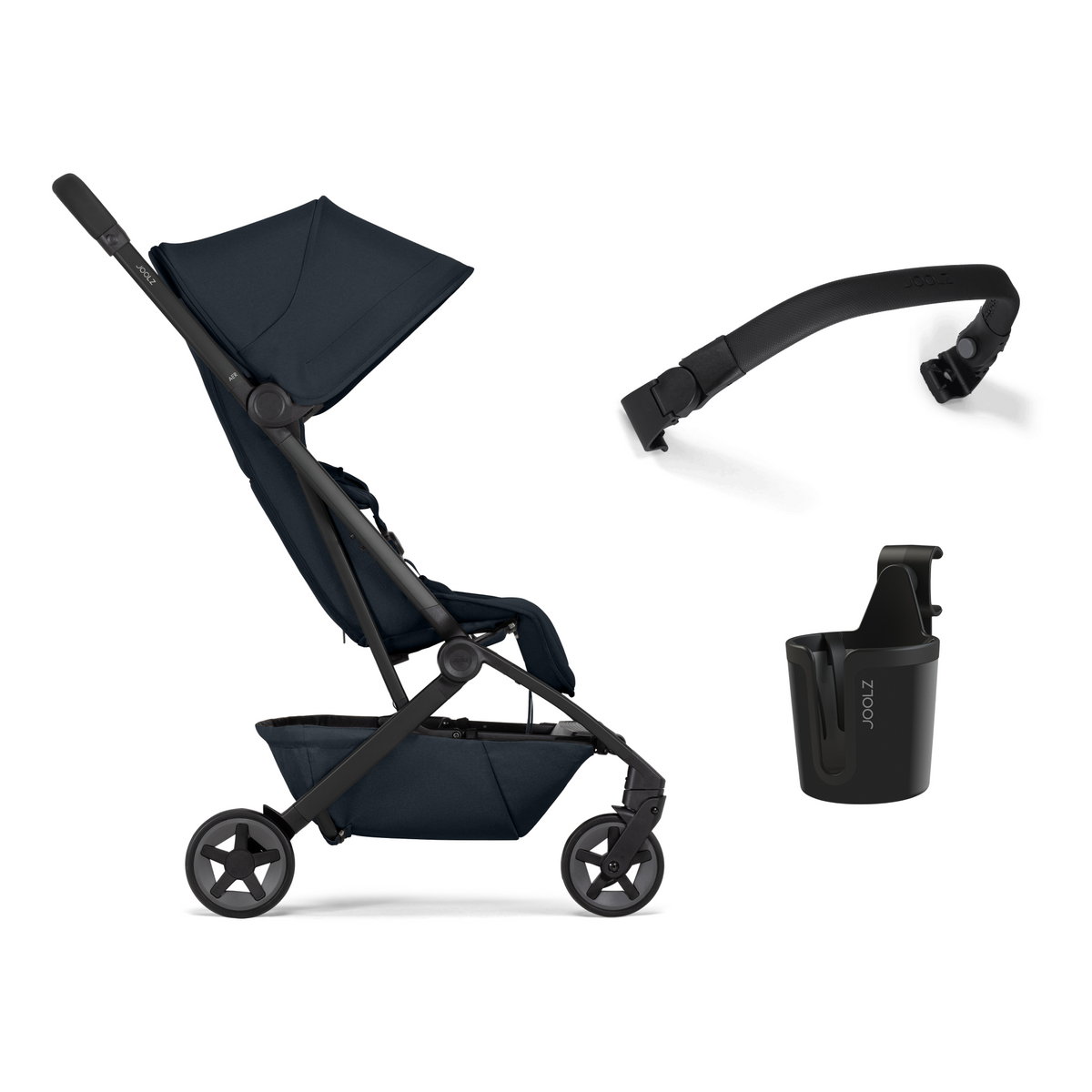 Pachet promoțional - Cărucior Aer2 cu bară pliabilă și suport de pahar incluse, Dark navy blue