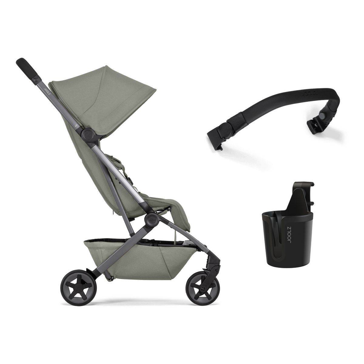 Pachet promoțional - Cărucior Aer2 cu bară pliabilă și suport de pahar incluse, Sage green