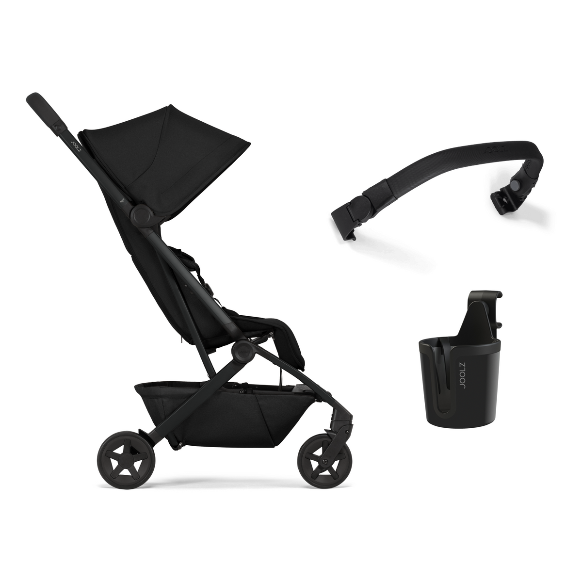 Pachet promoțional - Cărucior Aer2 cu bară pliabilă și suport de pahar incluse, Space black
