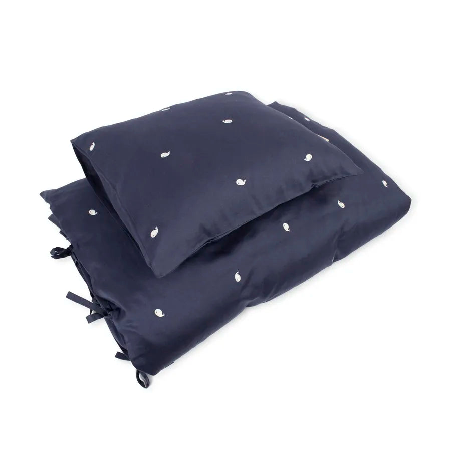 Lenjerie de pat din bumbac organic, Christian the Whale, 100 x 140 cm, midnight