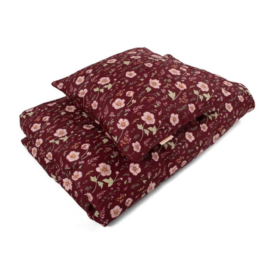 Lenjerie pentru pat din bumbac organic, Fall flowers, 100 x 140 cm