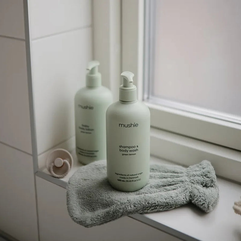 Mănuși pentru baie din bumbac organic, set de 2 bucăți, moss