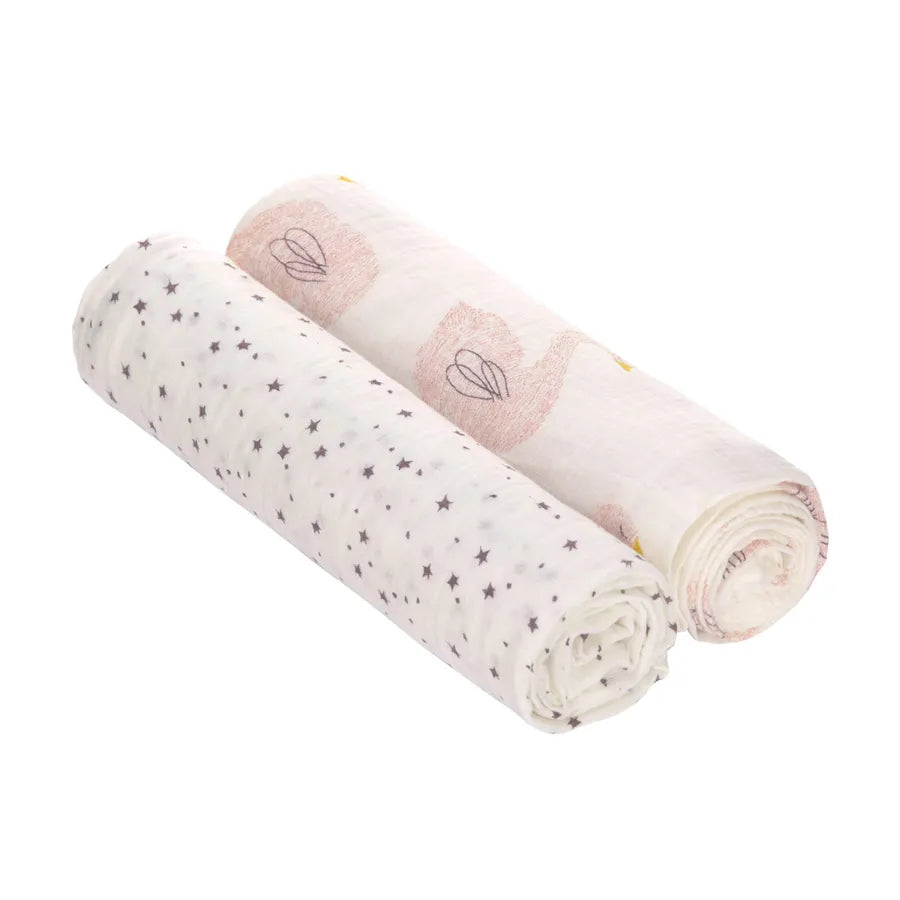 Museline din bumbac și fibre de bambus, set de 2 bucăți, Heavenly Soft, 120 x 120 cm, little water swan