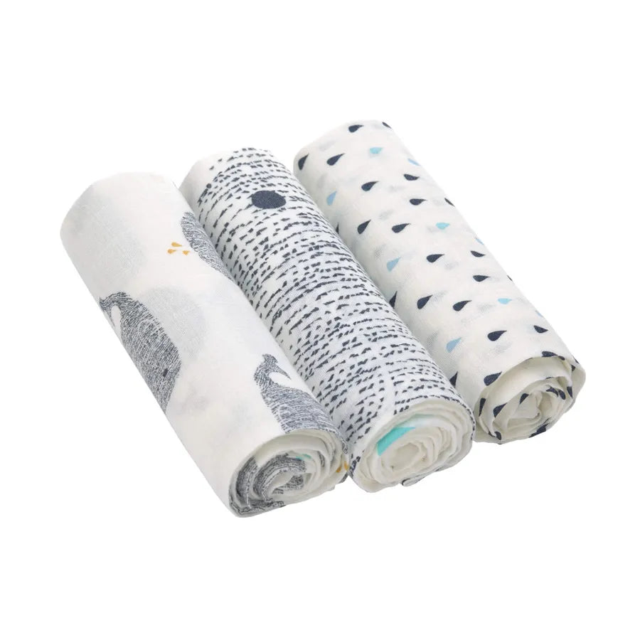 Museline din bumbac și fibre de bambus, set de 3 bucăți, Heavenly Soft, 80 x 80 cm, little water whale