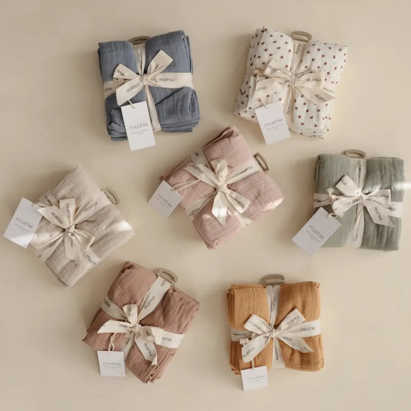 Museline din bumbac organic, set de 3 bucăți, 59 x 59 cm, blush