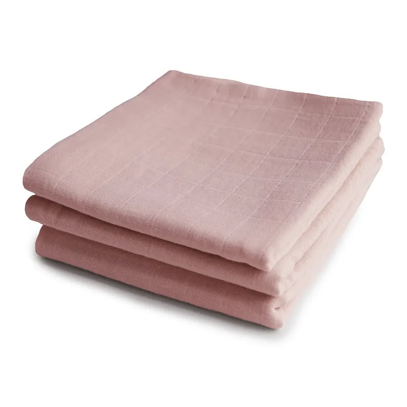 Museline din bumbac organic, set de 3 bucăți, 59 x 59 cm, blush