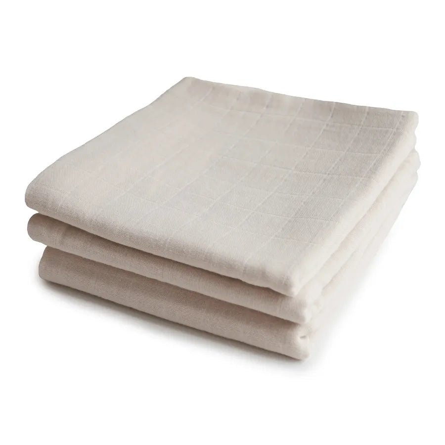 Museline din bumbac organic, set de 3 bucăți, 59 x 59 cm, fog