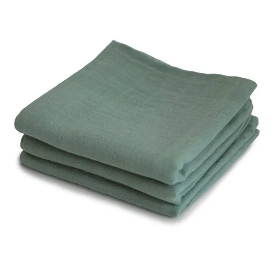 Museline din bumbac organic, set de 3 bucăți, 59 x 59 cm, roman green