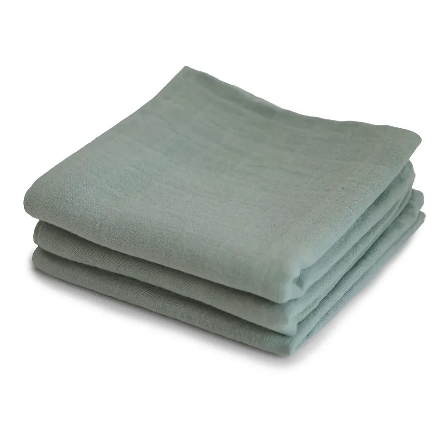 Museline din bumbac organic, set de 3 bucăți, 59 x 59 cm, sage
