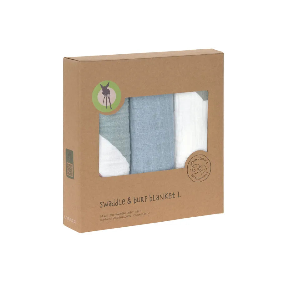 Museline din bumbac organic, tip tifon, set de 3 bucăți, 85 x 85 cm, rainbow powder blue