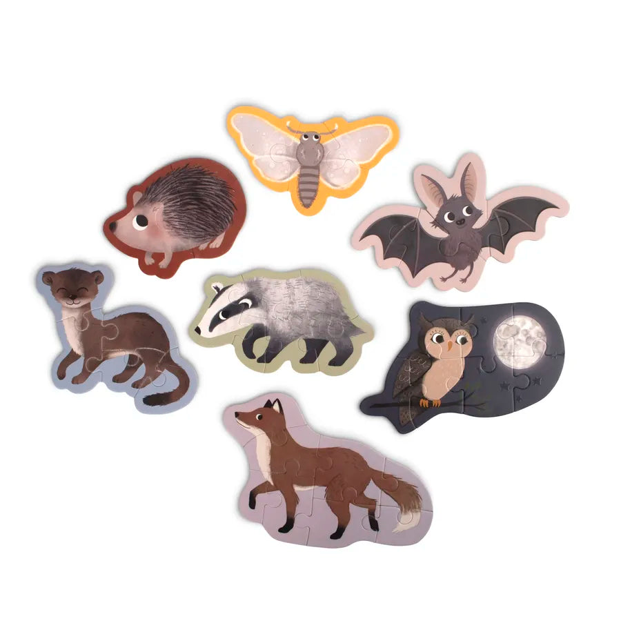 Puzzle din carton, fosforescent, set de 7 bucăți, Forest friends