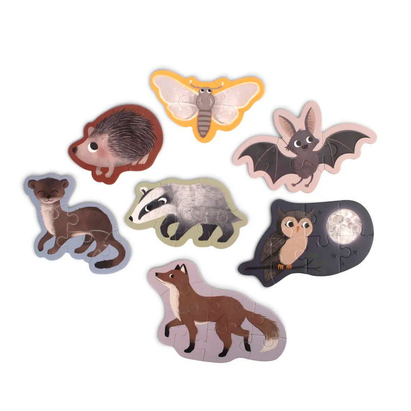 Puzzle din carton, fosforescent, set de 7 bucăți, Forest friends
