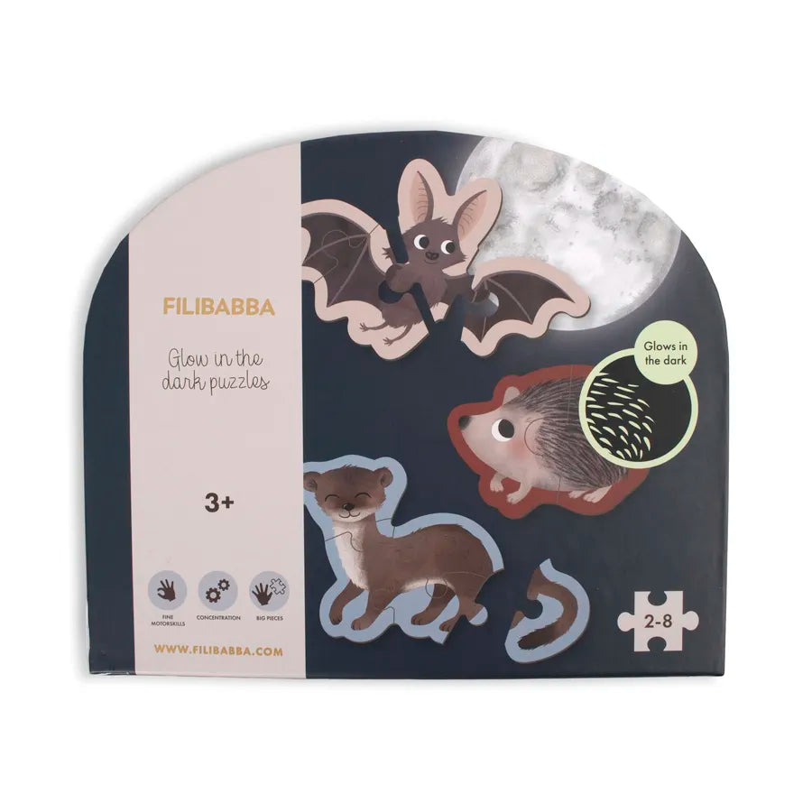 Puzzle din carton, fosforescent, set de 7 bucăți, Forest friends
