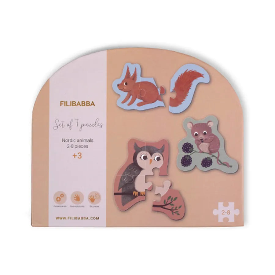 Puzzle din carton, set de 7 bucăți, nordic animals