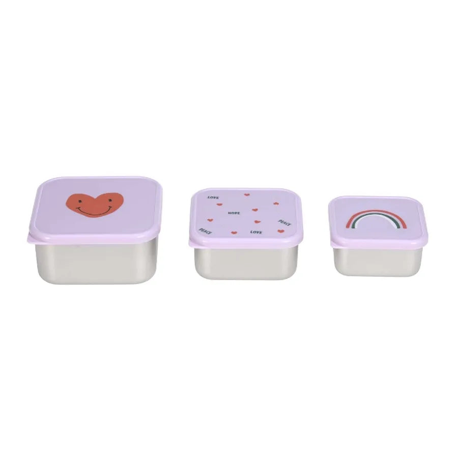 Set de 3 cutii de prânz din oțel inoxidabil, heart lavander