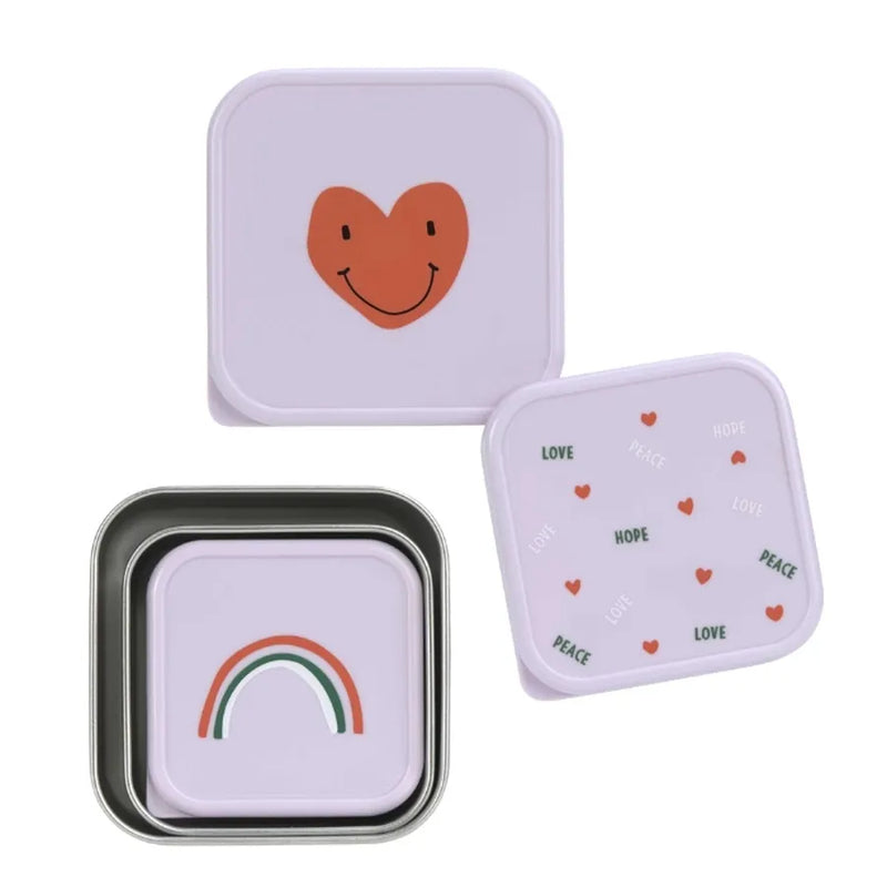 Set de 3 cutii de prânz din oțel inoxidabil, heart lavander