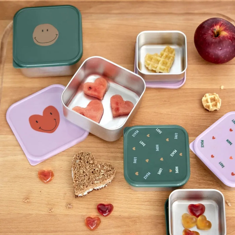 Set de 3 cutii de prânz din oțel inoxidabil, heart lavander
