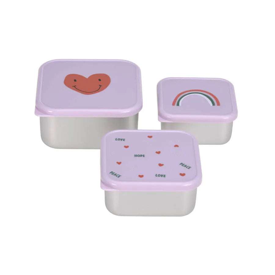 Set de 3 cutii de prânz din oțel inoxidabil, heart lavander
