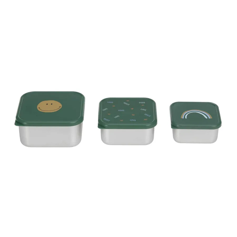 Set de 3 cutii de prânz din oțel inoxidabil, smile green