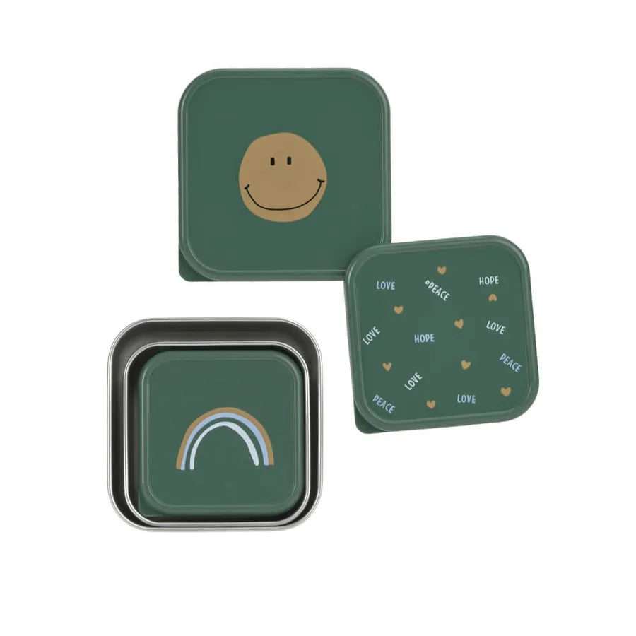 Set de 3 cutii de prânz din oțel inoxidabil, smile green