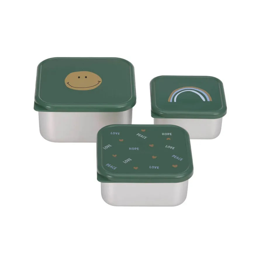 Set de 3 cutii de prânz din oțel inoxidabil, smile green