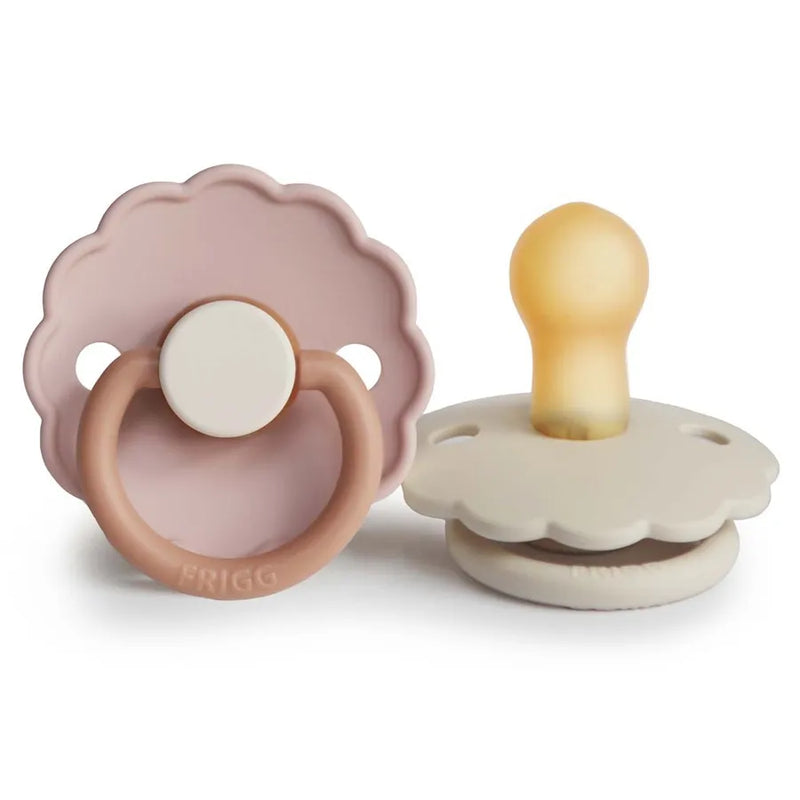 Suzete din cauciuc natural Daisy, set de 2 bucăți, biscuit/cream