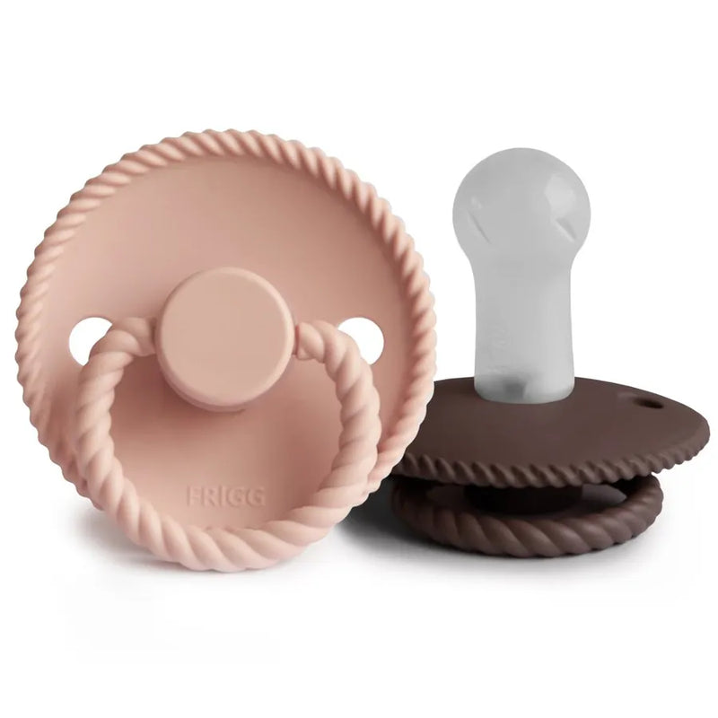 Suzete din silicon Rope, set de 2 bucăți, blush/cocoa