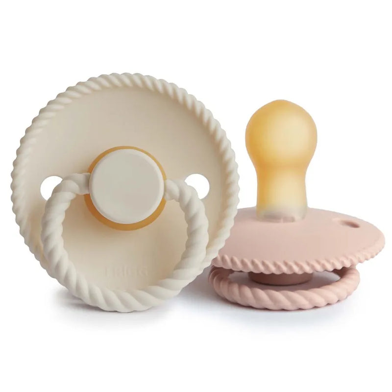 Suzete din cauciuc natural Rope, set de 2 bucăți, blush/cream