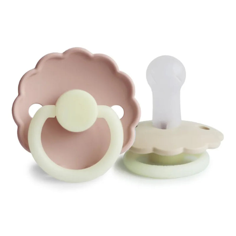 Suzete din silicon, fosforescente, Daisy Night, set de 2 bucăți, blush night/cream night