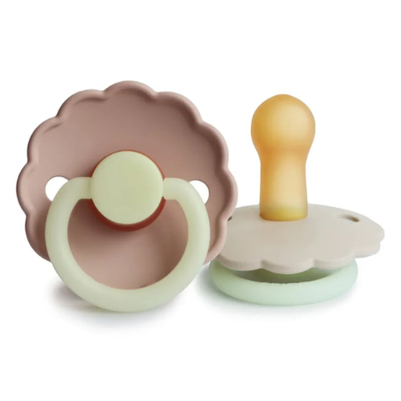 Suzete din cauciuc natural, fosforescente, Daisy Night, set de 2 bucăți, blush night/cream night