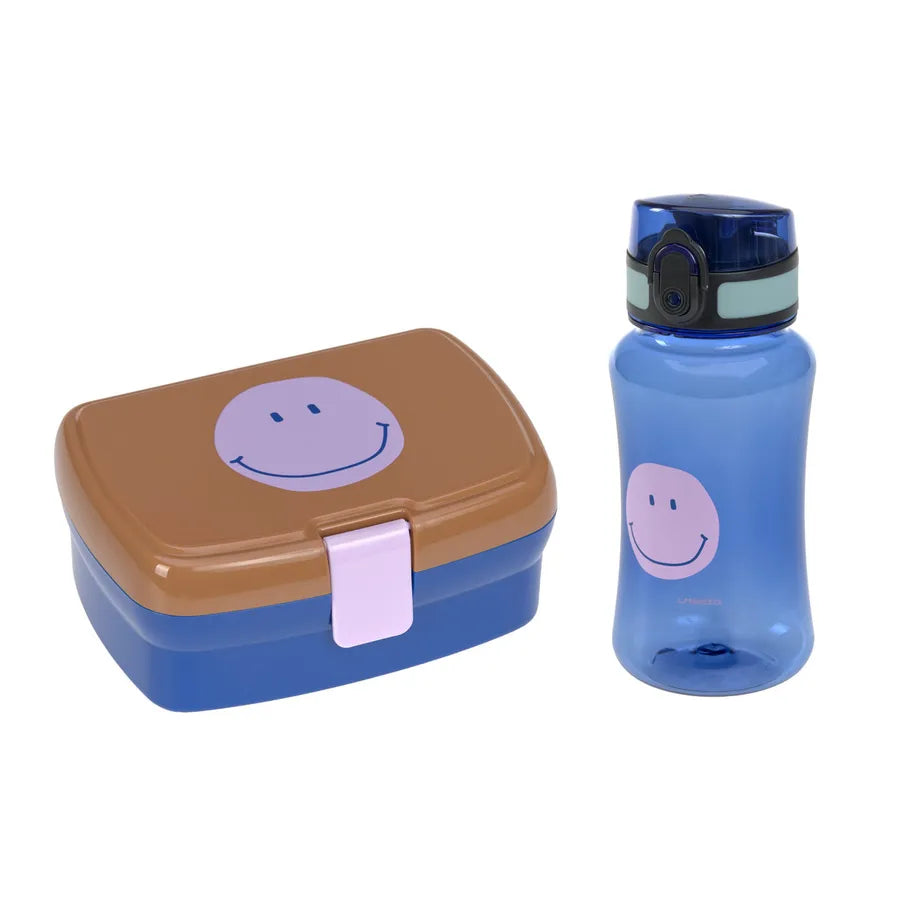 Set cutie de prânz și sticlă din tritan, little gang, caramel / blue