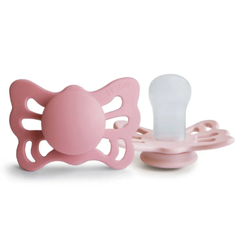 Suzete ortodontice din silicon, Butterfly, set de 2 bucăți, cedar/baby pink