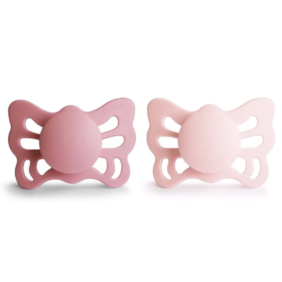 Suzete ortodontice din silicon, Butterfly, set de 2 bucăți, cedar/baby pink