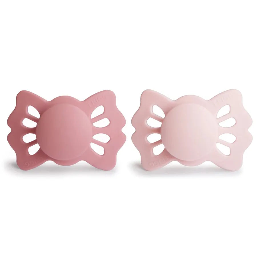 Suzete simetrice din silicon Lucky, set de 2 bucăți, cedar/baby pink
