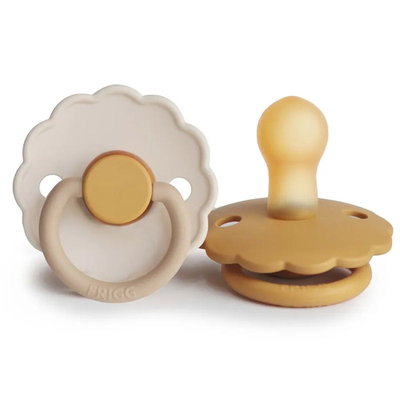 Suzete din cauciuc natural Daisy, set de 2 bucăți, chamomile/honey gold