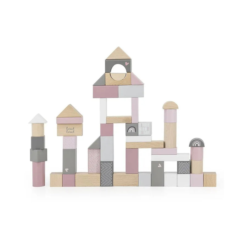 Cuburi de construcție din lemn, set de 50 bucăți, pink