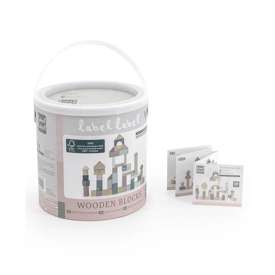 Cuburi de construcție din lemn, set de 50 bucăți, pink