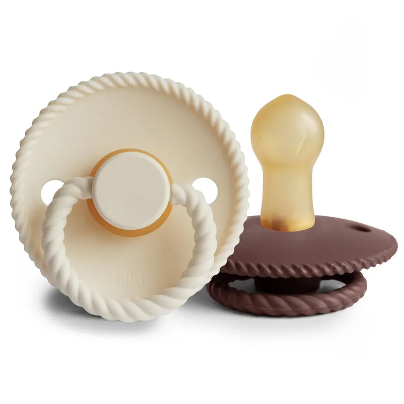 Suzete din cauciuc natural Rope, set de 2 bucăți, cream/cocoa