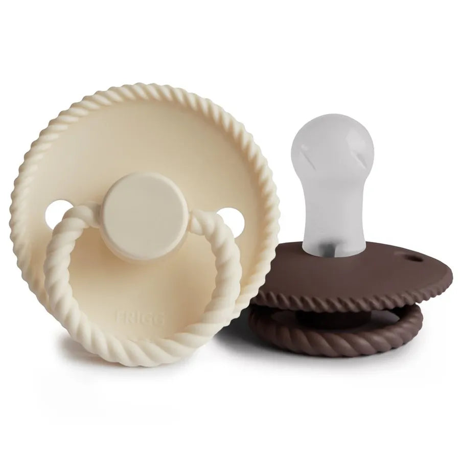 Suzete din silicon Rope, set de 2 bucăți, cream/cocoa
