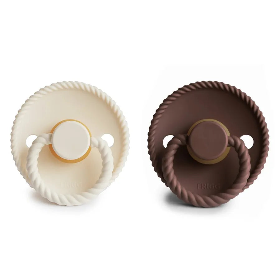 Suzete din cauciuc natural Rope, set de 2 bucăți, cream/cocoa