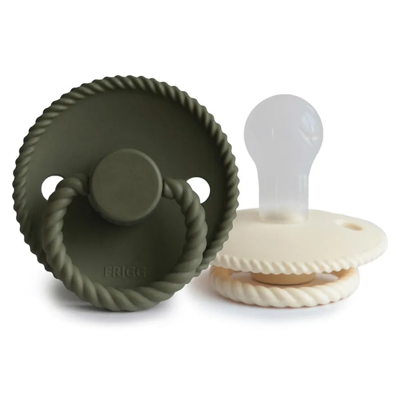 Suzete din silicon Rope, set de 2 bucăți, cream/olive