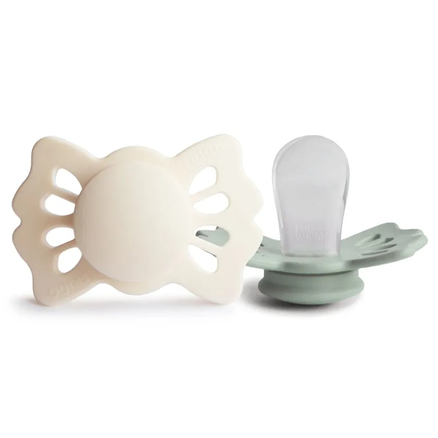 Suzete simetrice din silicon Lucky, set de 2 bucăți, cream/sage