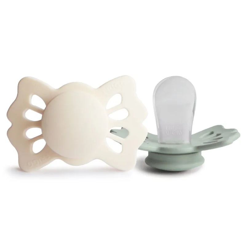 Suzete simetrice din silicon Lucky, set de 2 bucăți, cream/sage