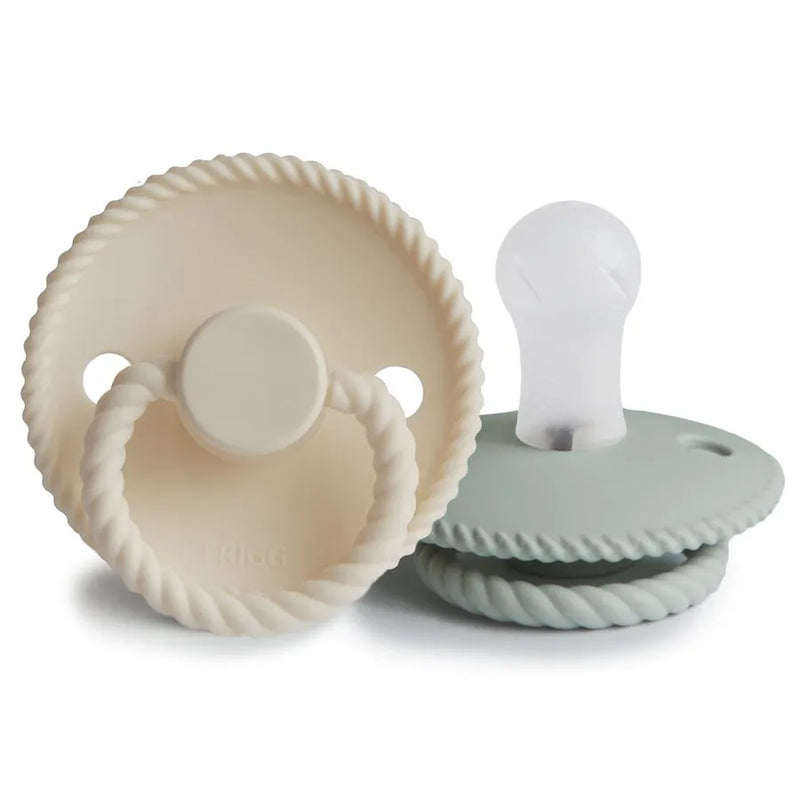 Suzete din silicon Rope, set de 2 bucăți, cream/sage
