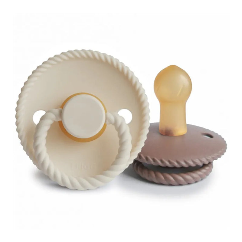Suzete din cauciuc natural Rope, set de 2 bucăți, cream/sepia