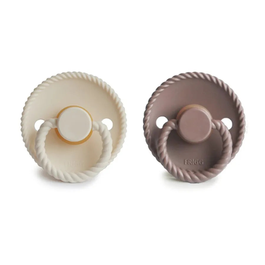 Suzete din cauciuc natural Rope, set de 2 bucăți, cream/sepia