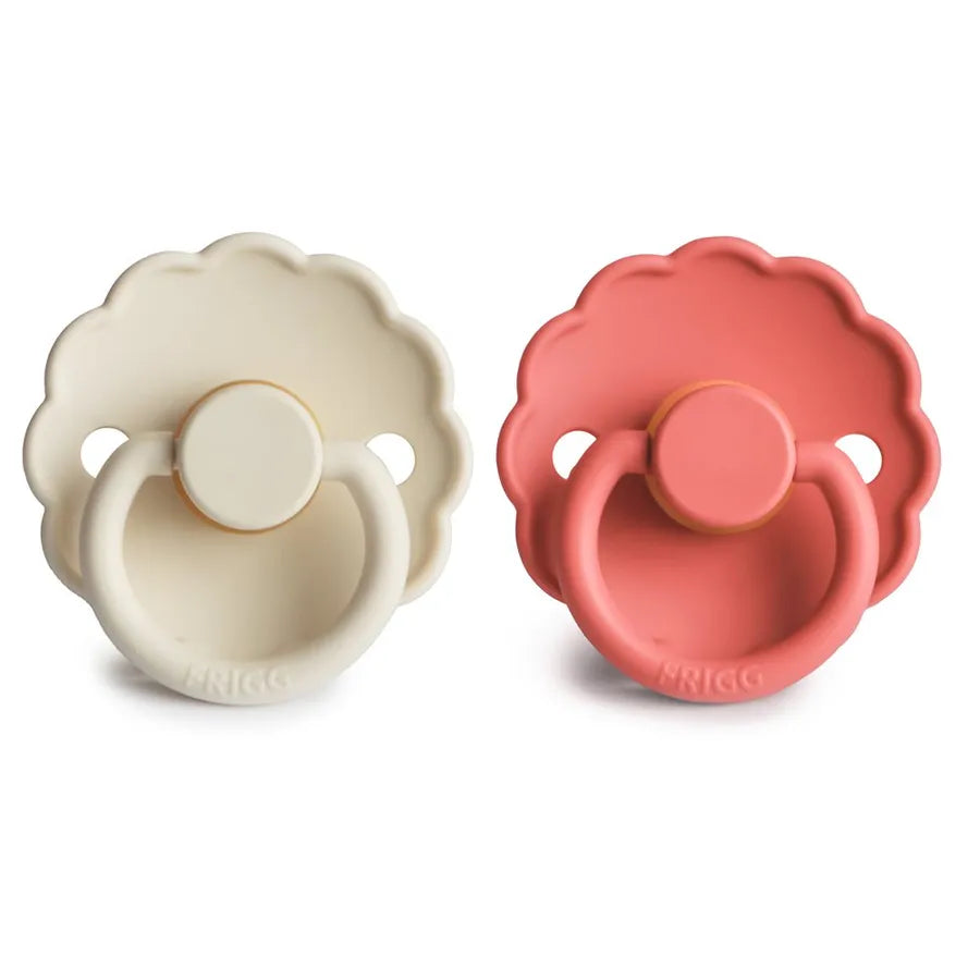 Suzete din cauciuc natural Daisy, set de 2 bucăți, pink cream/poppy